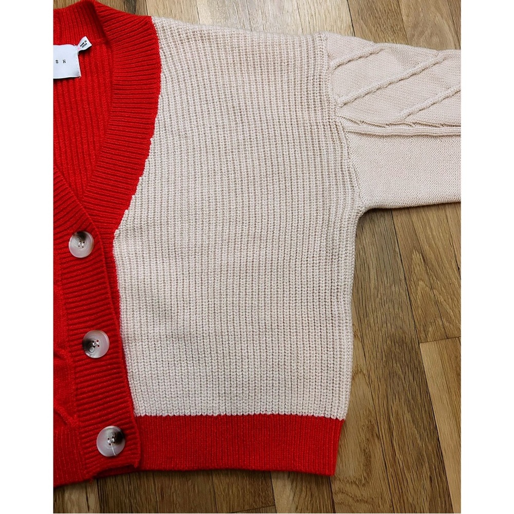 Lush Colorblock Red and Cream Cropped Button Cardigan - Picture 8 of 15